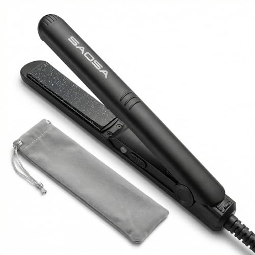 SAOSA Mini plancha de pelo para pelo corto y flequillo, placas de cerámica de 1,8 cm, plancha de viaje 2 en 1 para alisar y rizar, doble voltaje 100-240 V, calentamiento a 210 °C, negra