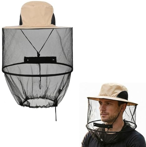 WiDream Chapeau Moustiquaire, Chapeau d'apiculteur avec Voile, Chapeau D'Apiculteur Pliable avec Protection Solaire, Casquette Anti-moustiques pour Randonnée Jardinage Chasse(Beige)