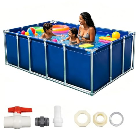 Piscina Desmontable con Marco Piscina Grande Rectángulo Alto 100 80 60 CM, Estructura Piscinas sobre El Suelo con Válvula De Drenaje, Tanque De Contenedor(LxWxH 4x2x0.6m(1268 GAL))