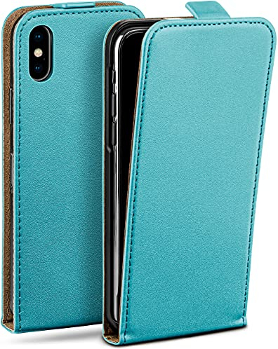 moex Flip Case für iPhone X/iPhone XS Hülle klappbar mit 360 Grad Schutz, Handyhülle mit Displayschutz, PU Leder Handytasche Lederhülle, Flip Case Cover Klapphülle, Türkis
