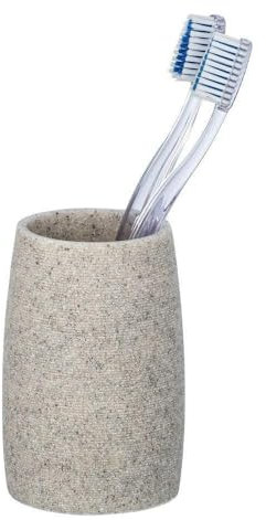 WENKO Zahnputzbecher Goa Hellgrau - Zahnbürstenhalter für Zahnbürste und Zahnpasta, Polyresin, Hellgrau