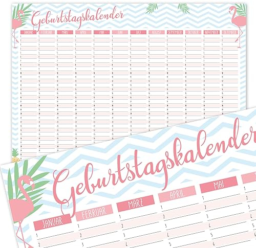 Geburtstagskalender mit Flamingo Motiv I DIN A3 I jahresunabhängig I Dauerkalender für Mädchen, Frauen, die ganze Familie I dv370