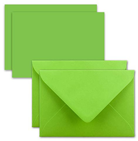25x Karte mit Umschlag Set aus Einzel-Karten DIN A7-10,5x7,3 cm - Hellgrün mit Brief-Umschlägen C7 Nassklebung ideale Geschenkanhänger