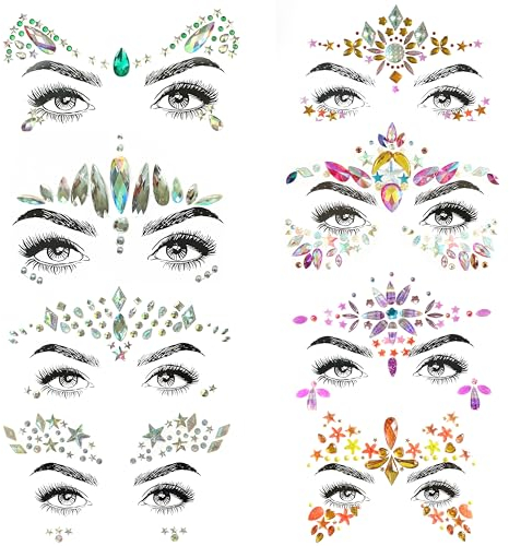 SHINEYES autocollants pour le visage et le visage de rave avec strass pour le visage et le corps (8 Pcs No.03)
