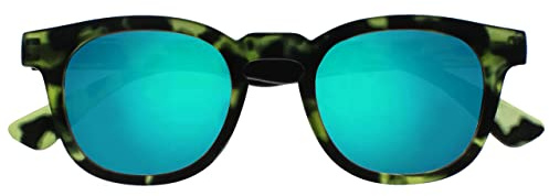 OPULIZE Bay Sunglasses Cool Thick Round Frame UV400 Protection Mirrored Lens Spring Hinges Matt Green Tortoiseshell Mens Womens S97-6 +0.00