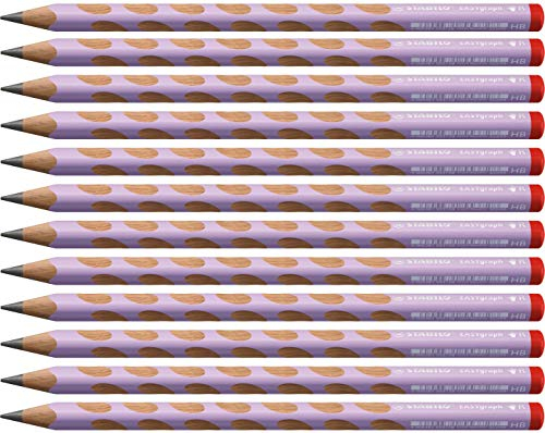 STABILO - Ergonomischer Dreikant-Bleistift für Rechtshänder - EASYgraph in pastelllila - 12er Pack - Härtegrad HB