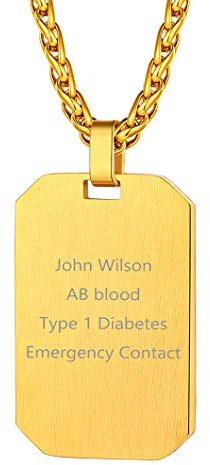 Richsteel Gold Erkennungsmarke Anhänger für Herren Dog Tag Kette mit Geschenkebox für Kinder und Jugendlichen