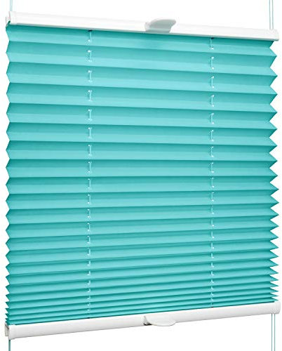 SchattenFreude Klemmfix-Plissee für Fenster | Mit Klemm-Haltern | Ohne Bohren | Türkis, Breite: 30cm x Höhe: 100cm