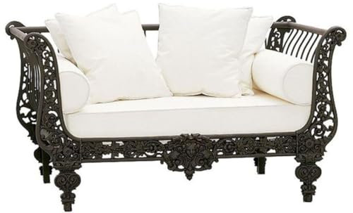 Casa Padrino Luxus Barock Sofa Dunkelbraun/Weiß 137 x 87 x H. 77 cm - Handgeschmiedetes Schmiedeeisen Sofa mit Kissen - Wohnzimmer Sofa - Garten Sofa - Terrassen Sofa - Barock Möbel