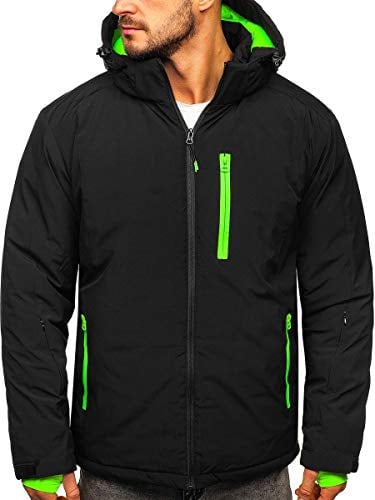 BOLF Herren Winterjacke Skijacke Snowboardjacke mit Reißverschluss und Kapuze Bündchen Outdoor Freizeit Mix J.STYLE HH011 Schwarz XL [4D4]