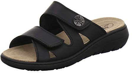 AFS-Schuhe 2808, komfortable Damen-Pantoletten aus Leder, praktische Arbeitsschuhe mit Wechselfußbett, Bequeme Hausschuhe (39 EU, Schwarz Glattlder)
