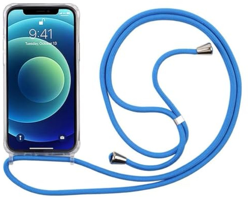 PuYu Zhe Compatible With iPhone XR(6.1) Case,Clear Transparent TPU Silicone Shell,Crossbody Slim Stylish Shockproof Cover,Adjustable Neck Cord Lanyard-Sky Blue