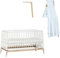 Leander Luna Babybett 140x70cm - weiß/Eiche mit Himmelgestell Eiche und Himmel dusty blue, OHNE MATRATZE