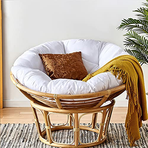 WGreat Papasan Garden Chair - Round Padded Tufted Cushion, Thick Egg Filled, Suspension Hammock Swing for Indoor Outdoor, White, 130x130cm (51x51inch)