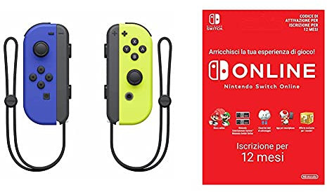 Nintendo Controller Set da 2 Joystick, Giallo Neon/Blu & 365 Giorni Switch Online Membri (Individual) Codice download