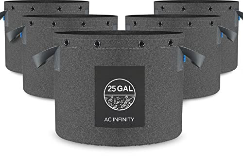 AC Infinity Stofftöpfe 94,6 Liter – 5er-Pack hochbelastbare, Wiederverwendbare Stofftöpfe mit 500 g/m² Vliesstoff und Ringen für Low-Stress-Training von Früchten, Gemüse und Blumen