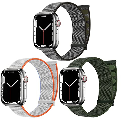 Chinbersky 3 Stück Sport-Schlaufenbänder, kompatibel mit Apple Watch Armband, 42 mm, 44 mm, 45 mm, verstellbares, dehnbares Nylon-Klettband, Ersatzband für iWatch Serie 7/6/5/4/3/2/1/SE