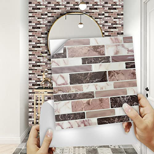 LNXSESN Tile Stickers Rose Gold Cream White Stick On Tiles PVC for Kitchen Heat Resistant Self Adhesive Walls Waterproof Peel and Floor Bathroom Wallpaper 10x10cm/20pcs