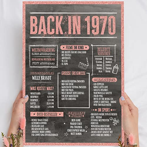 55 Geburtstag Frauen Rosegold Holzbild Back in 1970 personalisierbar zum Hinstellen/Aufhängen opt. beleuchtet, 55 Geburtstag Frau Deko, 55 Geburtstag Frau, 55. Geburtstag Frau, Geschenk 55 Geburtstag