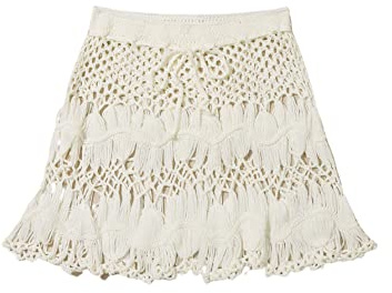 Floerns Women's Bathing Suit Tie Waist Crochet Beach Cover Up Skirt Beige S