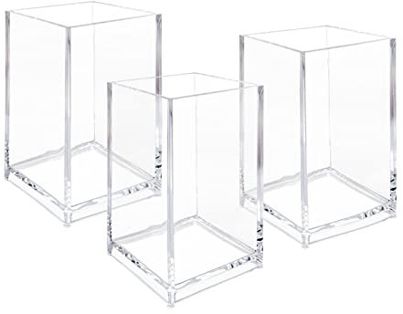 Paquete de 3 vasos de acrílico transparente para lápices cosméticos, soporte para brochas de maquillaje transparente, almacenamiento de pinceles de acrílico para escritorio