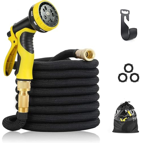 PLASTIFIC Gartenschlauch, erweiterbarer Rasen-Gartenschlauch, auslaufsicher, flexibel, leicht, einfache Lagerung, erweiterbarer Gartenschlauch mit 8 Funktionen, Sprühdüse (30 m, schwarz mit Tasche)