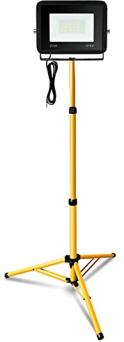 Eulenke 20W LED Baustrahler mit Stativ, 1700LM LED Strahler Baustellenleuchte mit 1m Kabel, 3000K Warmweiß Wasserdicht IP66, für Innen-& Außeneinsatz Werkstatt (kein Stecker)