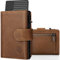 DODENSHA Card Holder Wallet, RFID Blocking Genuine Leather Pop Up Credit Card Wallet with Coin Pocket, ID Window, Banknote Compartment & Snap Closure