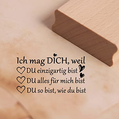 Motivstempel Ich mag dich weil... - Liebesspruch Stempel Herzen Liebe Freundschaft 48 x 28 mm