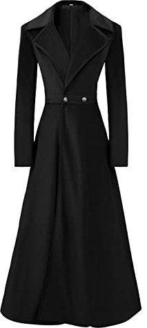 Women's Gothic Velvet Trench Coat Long Sleeve Lapel Vintage Long Cardigan Coat Steampunk Fall Winter Warm Overcoats, Black, S