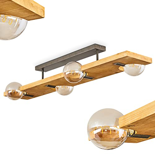 HOFSTEIN Deckenleuchte Santorum, Vintage Deckenlampe aus Metall/Holz in Altsilberfarben/Natur, Leuchte im Retro Design, 4-flammig, 4 x E27, ohne Leuchtmittel