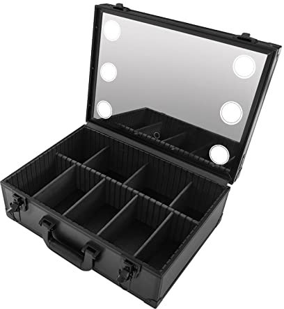 Kosmetikkoffer, Make-up Koffer für Reisen, Schminkkoffer, Make-up Aufbewahrung, für Friseure und Visagisten, mit LED Licht & Spiegel & Trennwänden