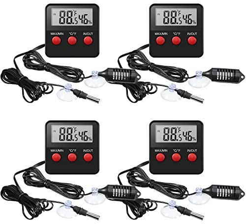 Weewooday Reptile Thermometer and Humidity Gauge Reptile Terrarium Thermometer Hygrometer with Probes Indoor Outdoor Digital Pet Temperature and Hygrometer Gauge for Reptiles Pet Keeping (4 Pcs)
