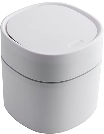 GOCUODE Cubo de Basura con Tapa Pequeño,Papelera Escritorio,Cubo de Mesa Portátil Apta para Dormitorios, Comedores, Baños, Oficinas Etc. (Blanco)