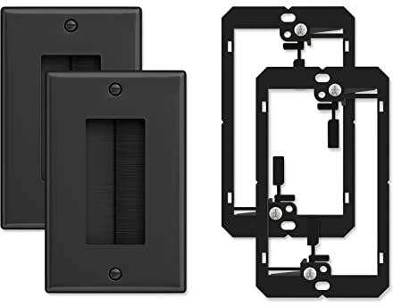 iwillink 2-Pack Brush Wall Plate with Low Voltage Mounting Bracket, Black | Cable Pass Through Wall Plate Insert for Wires, Single Gang Cable Access Strap, Wall Socket for HDTV, Home Theater Systems