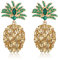 EVER FAITH Ananas Ohrringe für Hawaii Urlaub Strand Party, funkelnde Kristall tropische Frucht Pineapple Tropfen für Damen Mädchen Braun baumeln