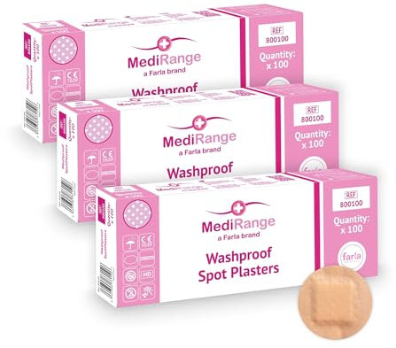MediRange Washproof Spot Plasters, Sterile Plasters for First Aid Kit, 2.5cm Diameter, 3 Packs of 100