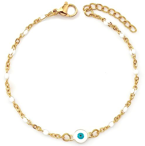 YeGieonr Gold Evil Eye Armband für Damen, 18K Vergoldetes Edelstahl Schutz Armband Fußkettchen, Personalisiert Schmuckgeschenk für Frauen und Mädchen (Modern-D)