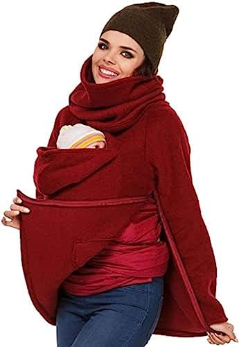 Volu Doppelte Dicke Kapuzenjacke, Känguru-Mantel, Multifunktionsjacke Für Damen, Umstandsmode, Schwangeres Oberteil, Babytragen, Fleece-Kapuzenpullover, Babytrage-Pullover,2,M,Hilarious123