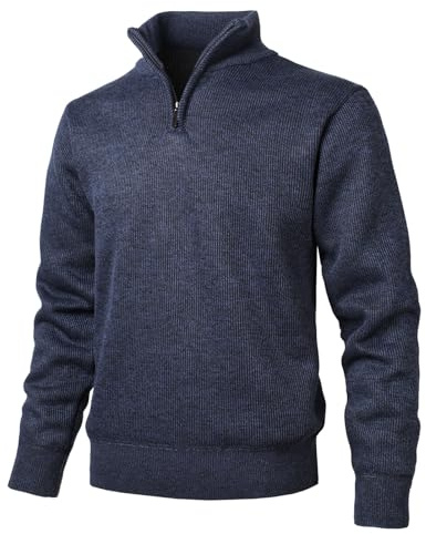 Herothorn Men's Half Zip Sweater Jumper Fleece Lined Knit Stand Up-Collar Pullover Warm Long Sleeve Knitwear Tops