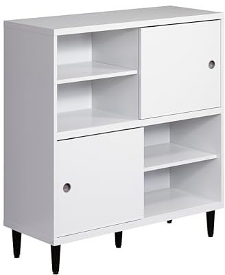 trendteam smart living - Werkzeuglose Montage - Wechselbare Türen - Regal Standregal - Wohnzimmer - Evolution - Aufbaumaß (BxHxT) 90 x 99 x 38 cm - Farbe Weiß mit Dunkelbraun - 221688001