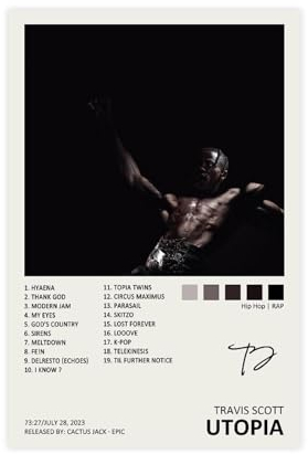 MEZUMI Travis Scott UTOPIA Leinwand-Poster, Wandkunst, Dekor, Bild, Gemälde für Wohnzimmer, Schlafzimmer, Dekoration, ungerahmt, 30 x 45 cm