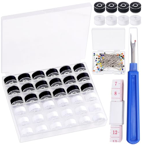 Swpeet 138Pcs schwarz-weiß vorgewickelte Spule Faden mit klarem Speicher-Plastikkoffer-Kasten, Polyester-Faden-vorgewickelte Spulen-Set Nähgarn-Kit für Handmaschine Nähen Handwerkszubehör