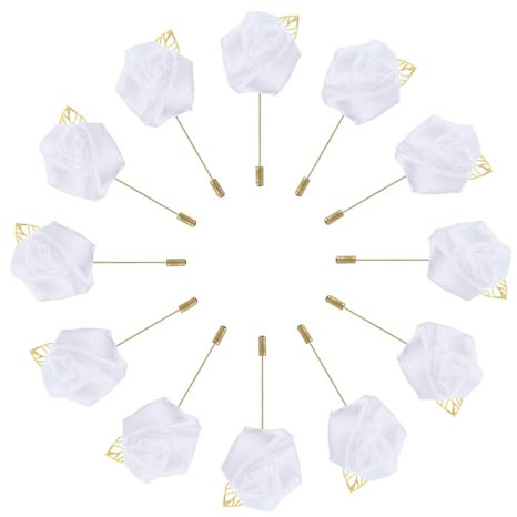 sourcing map 12 Stück Bräutigam Anstecksträuße Rosen Anstecknadeln für Herren Hochzeit Zeremonie Jubiläum Formelles Abendessen Party Weiß
