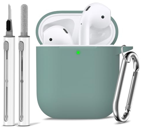 Inesore Compatible with AirpodsCase Cover, Soft Silicone Protective Case for Apple AirPods 2nd/1st Generation Charging Case with Keychain and Cleaner Pen, for Women Men-Green