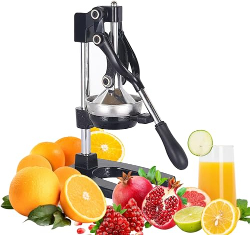 Orange Juice Squeezer Cast Iron Citrus Juicer Hand Press Lemon Squeezer Stainless Steel for Lime Pomegranate Grapefruit Easy to Clean (Black)