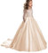 PLWEDDING Superbe robe de demoiselle d'honneur avec longue train, robe de bal en satin pour enfants, pour Noël, anniversaire, fête, champagne, 2-3 ans