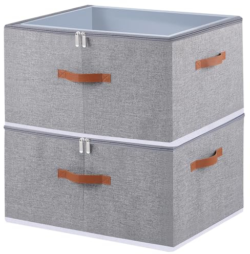 OUTBROS Aufbewahrungsbox mit Deckel, Faltbare Stoffboxen, Kleiderschrank Organizer, Unterbett Aufbewahrungsbehälter für Kleidung Decken Bettdecken, Grau, 50 x 40 x 30 cm, 2 Stück