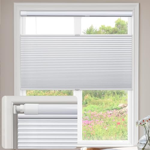 UrMoon Cellular Pleated Blinds for Window, No Tool No Drill Shades Top-down Bottom-up Blind Blackout Cordless Honeycomb Shade for Home Office (Blackout - White, 92cm W x 163cm H)