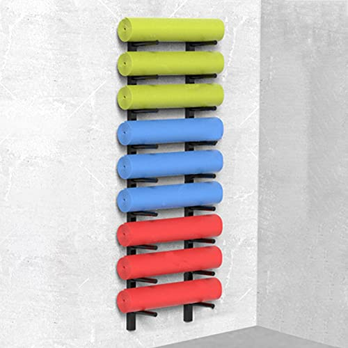 PPGE Home Yogamatten-Aufbewahrung, schwarzes Metall, Wandhalterung, Yogamatten-Regale zum Aufhängen von Widerstandsbändern, Übungsmatten, Ausstellungsregal, Schaumstoffrolle/Yogamatte,